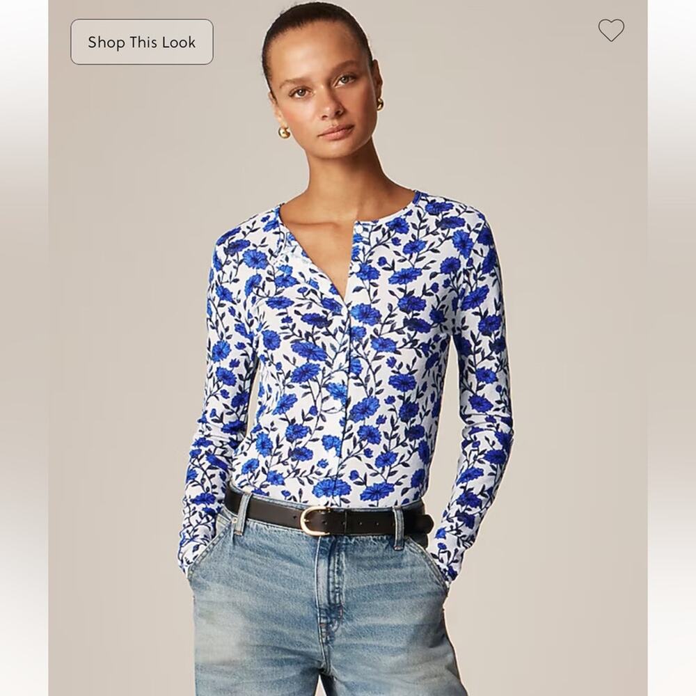 J.Crew Sheer mesh cardigan top in toile print